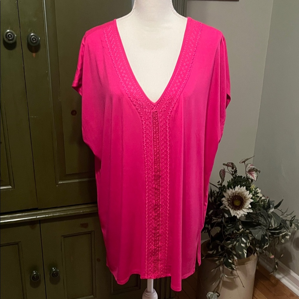 Adrianna Papell Fuchsia V-Neck Tunic, 2X